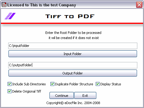 Menu of Tiff to PDF for Batch Processing